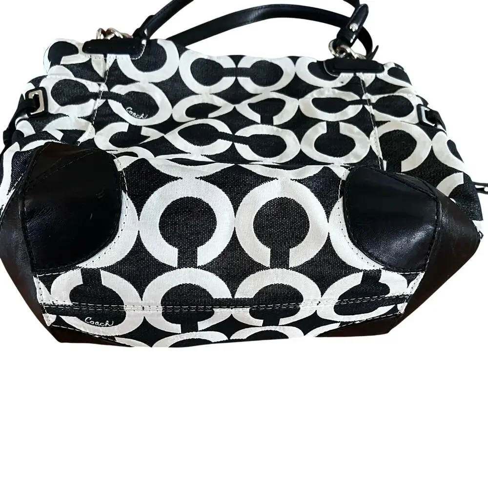 COACH Peyton Signature Op Art Tote Canvas Bag with Leather Accents